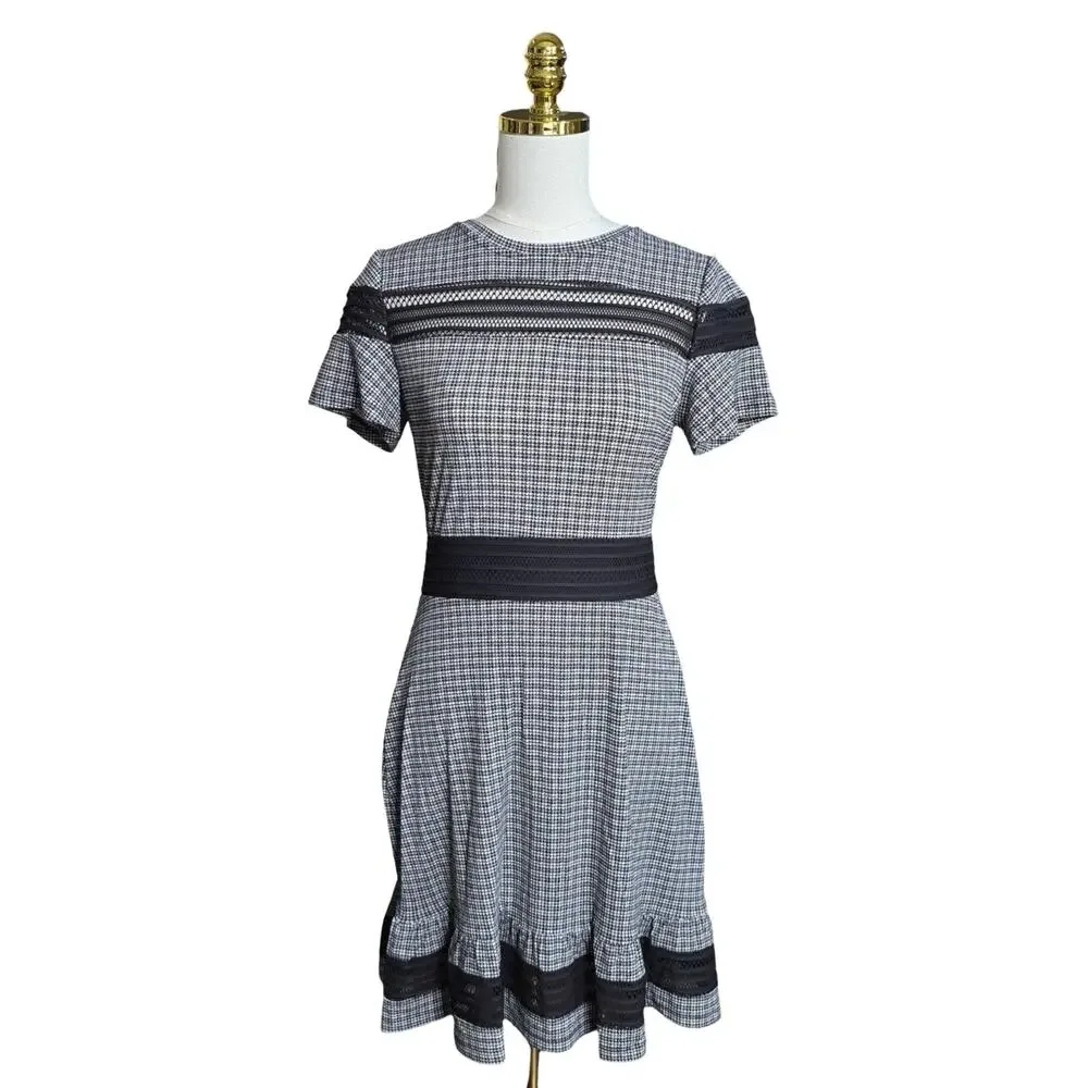 Michael Kors Dress Womens PM Black White Houndstooth Fit Flare NWT‎